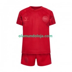 Camisola Dinamarca Criança Equipamento Primeiro Copa do Mundo 2022 Manga Curta